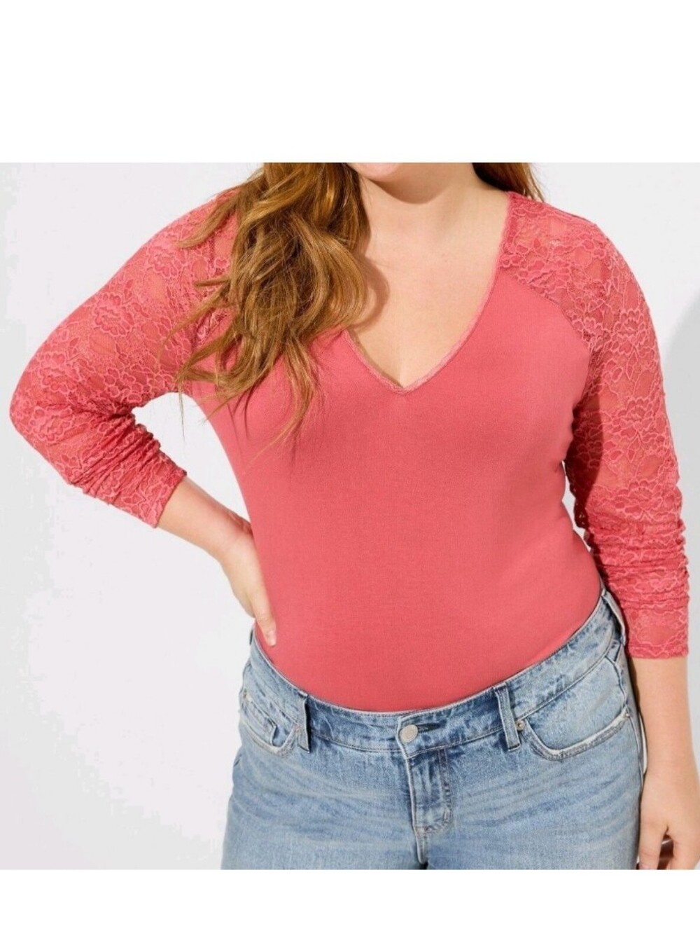 Torrid V Neck Lace Sleeve Top
